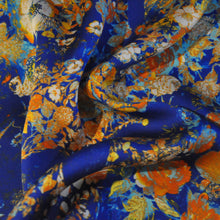 Load image into Gallery viewer, Pocket-square Skullflowers in Blues and Yellows by Paul Ryan Trani