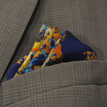 Load image into Gallery viewer, Pocket-square Skullflowers in Blues and Yellows by Paul Ryan Trani