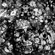 Load image into Gallery viewer, Pocket-square Skullflowers in Grayscale by Paul Ryan Trani
