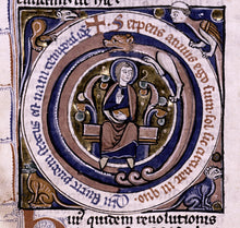 Load image into Gallery viewer, Pocket Square - Silk Scarf - Handkerchief - God Seated and Serpent - Old Manuscript and Calendar Graphic Silk Square