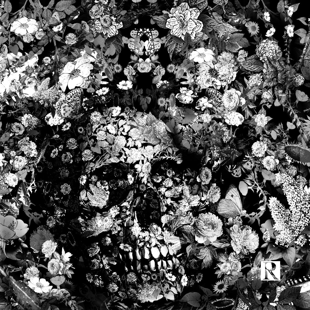 Pocket-square Skullflowers in Grayscale by Paul Ryan Trani